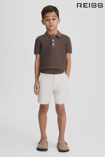 Reiss Pecan Brown Pascoe Junior Textured Modal Blend Polo Shirt (K81549) | £34