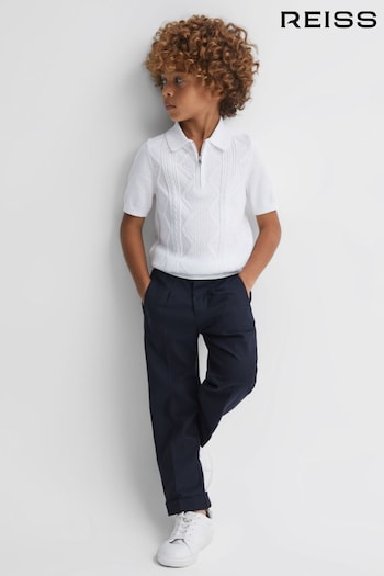Reiss White Tropic Junior Cotton Half-Zip Polo Jackets Shirt (K81550) | £38