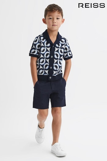 Reiss Navy Frenchie Junior Knitted Cuban Collar Shirt (K81554) | £58