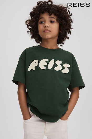 Reiss Hunting Green Sands Senior Cotton Crew Neck Motif T-Shirt (K81557) | £22