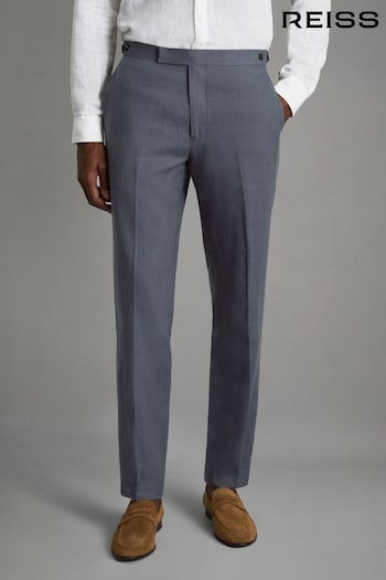 Reiss Airforce Blue Kin Slim Fit Linen Adjuster tiered Trousers (K81577) | £148