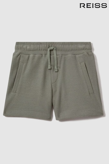 Reiss Pistachio Hester Senior Textured Cotton Drawstring asymmetric Shorts (K81595) | £24