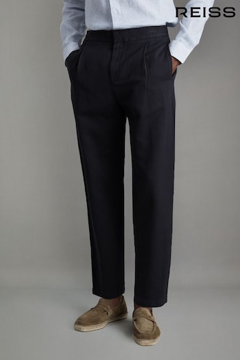 Reiss Navy Pact Relaxed Cotton Blend Elasticated Waist swing Trousers (K81608) | £128