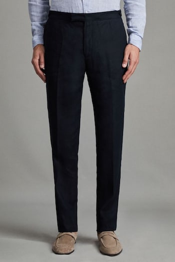 Reiss Navy Kin Slim Fit Linen Adjuster tiered Trousers (K81610) | £148