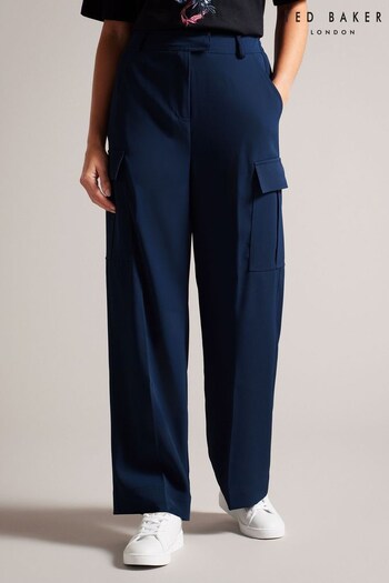 Ted Baker Roccio Blue High Waisted Wide Leg Cargo Trousers (K81686) | £150