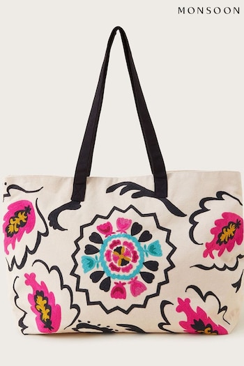 Monsoon Pink Embroidered Beach Bag (K81703) | £45
