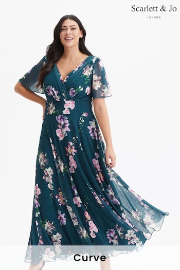 Scarlett & Jo Blue Isabelle Multi Angel Sleeve Maxi Dress (K81709) | £95
