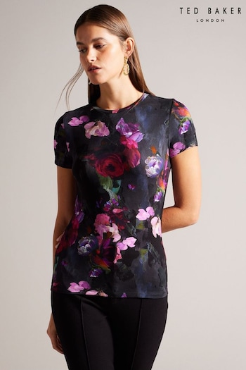 Ted Baker Karlyaa Printed Fitted Black T-Shirt (K81718) | £45