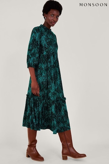 Monsoon Black Fay Print Midi Dress (K81744) | £85