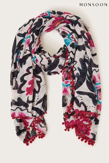 Monsoon Monochrome Tassel Scarf (K81745) | £25