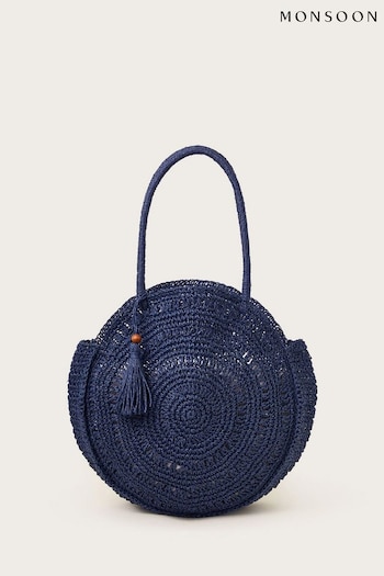 Monsoon Blue Round Raffia Bag (K81750) | £39