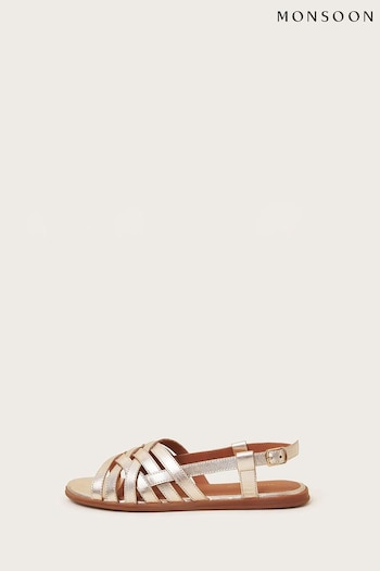 Monsoon Metallic Leather Cross Weave Sandals (K81752) | £45