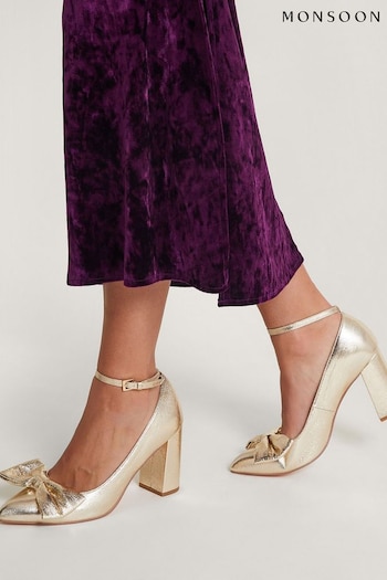 Monsoon Gold Cathy Bow Heeled Shoes Flip (K81762) | £79
