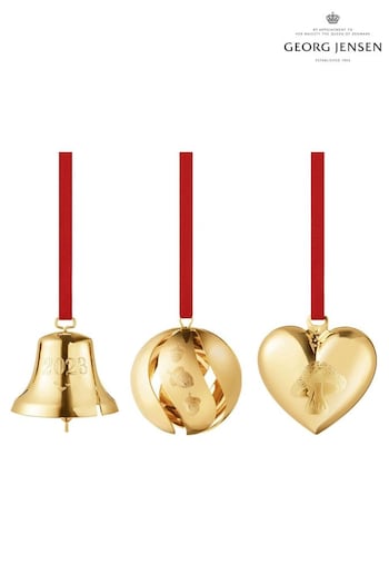 Georg Jensen Gold Christmas set of 3 Bell Ball and Heart Gift Set (K81850) | £75