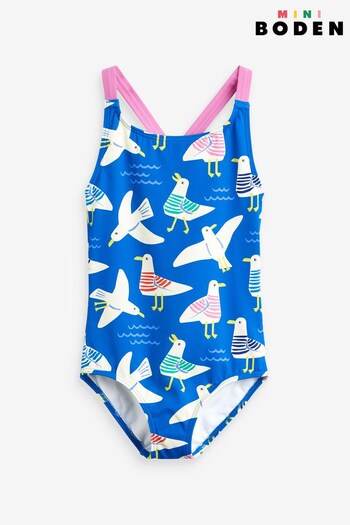 Boden Blue Seagull Cross-back Printed Swimsuit (K81897) | £17 - £19