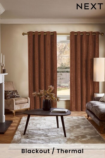 Rust Brown JuzsportsShops Collection Luxe Plush Chenille Blackout/Thermal Eyelet Curtains (K81910) | £120 - £245