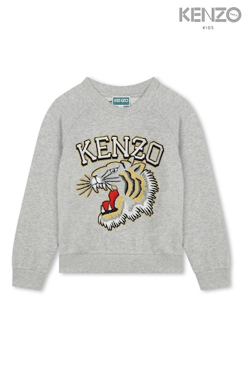 KENZO KIDS Grey Varsity Logo Crew Sweatshirt (K81934) | £105
