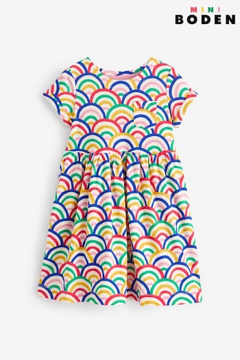 Boden White Rainbow Short Sleeve Fun Jersey Dress perfect (K81936) | £21 - £23
