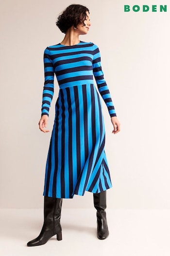 Boden Blue Stripe Jersey Midi Dress (K81944) | £98