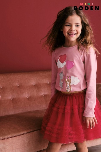 Boden Pink Bunny Heart Appliqué Puff-Sleeve Top (K81969) | £19 - £21
