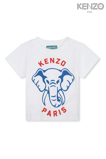 KENZO KIDS Elephant Print Logo Short Sleeve Baby White T-Shirt (K81977) | £52.50 - £57.50
