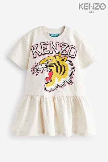 KENZO KIDS Natural Tiger Varsity Print Short Sleeve Logo Baby Dress (K81979) | £105 - £115