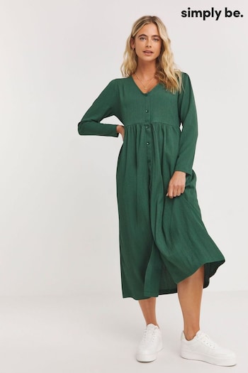 Simply Be Green Waffle Button Up Midi Dress (K81990) | £36