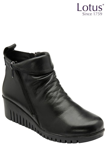 Lotus Black Leather Wedge Ankle Boots para (K82003) | £80
