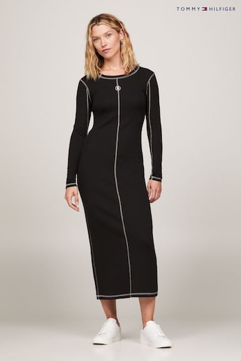 Tommy Hilfiger Black Long Sleeve Stitch Dress (K82090) | £130