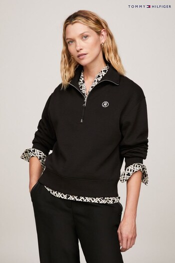 Tommy Hilfiger Crop 1/2 Zip Black Sweatshirt (K82102) | £150