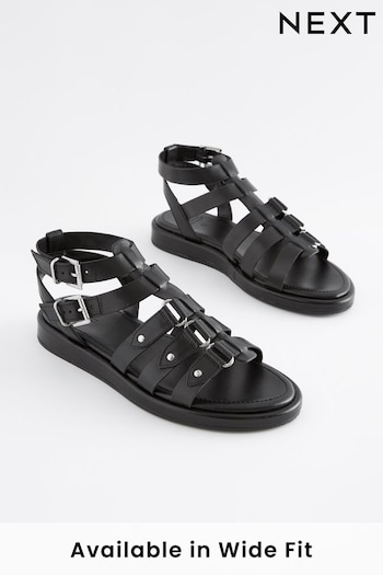 Black Extra Wide Fit Forever Comfort® Leather Gladiator Sandals (K82185) | £45