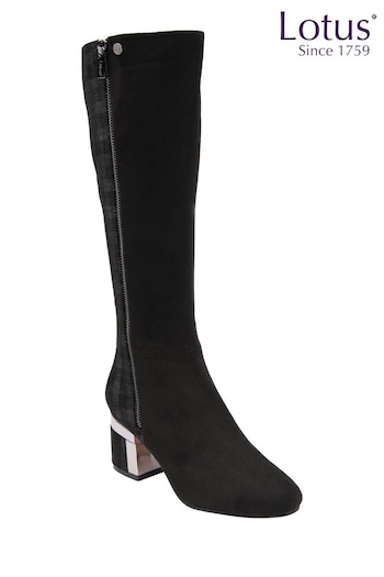 Lotus Black Heeled Knee High Boots (K82188) | £70