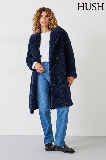 Hush Blue Leighton Textured Faux Fur Coat (K82199) | £179