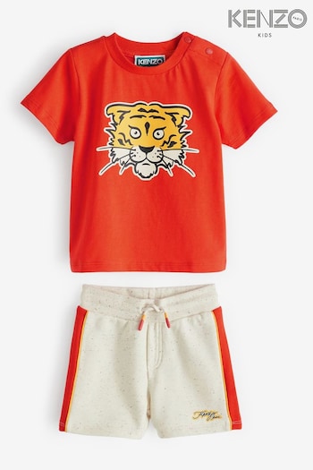 KENZO KIDS Baby Red Tiger Varisty Logo Print Short Sleeve Top and Shorts Set (K82213) | £105 - £115