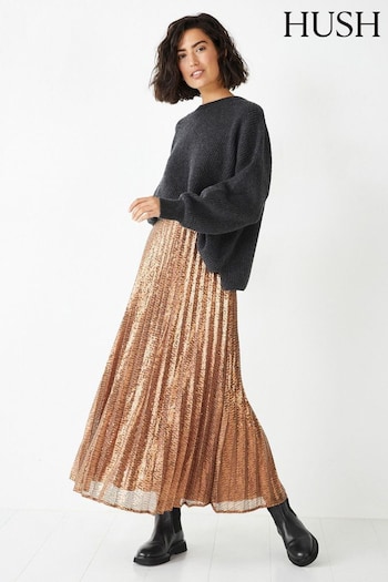 Hush Gold Clio Pleated Sequin Skirt (K82278) | £129