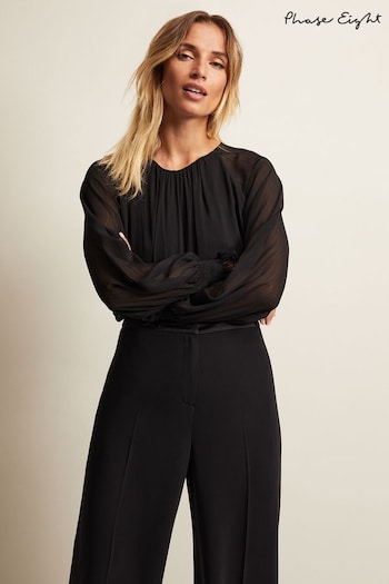 Phase Eight Black Chiffon Aria Double Layer Top (K82325) | £69