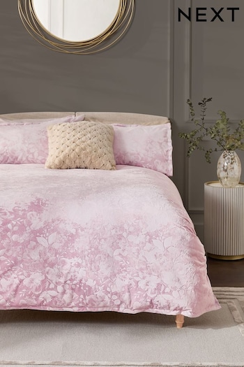 Pink Floral Leaf Velvet Duvet Cover and Pillowcase Set (K82408) | £50 - £80