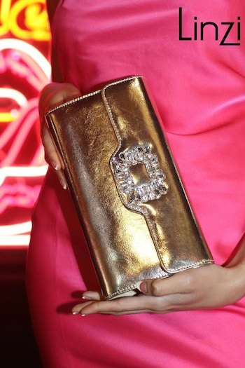 Linzi Gold Wonder Satin Diamante Clutch Bag (K82426) | £35