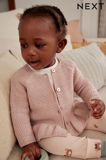 Pink Baby Frill Hem 100% Cotton Knitted Cardigan (0mths-2yrs) (K82436) | £12.50 - £14.50