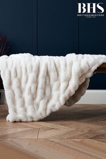 BHS White Ruched Faux Fur Throw (K82496) | £70