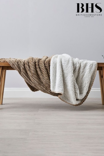 BHS Natural Luxury Ribbon Velvet with Sherpa Throw (K82524) | £22