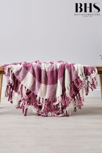 BHS Pink Trieste - Feather Woven Throw (K82525) | £27