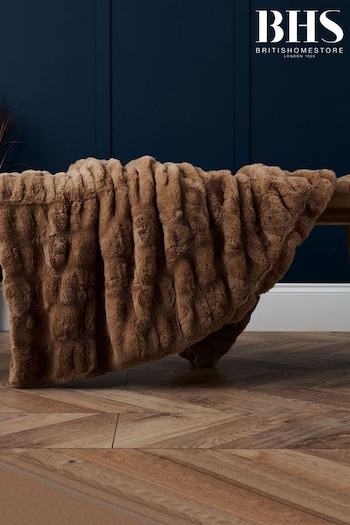 BHS Natural Ruched Faux Fur Throw (K82540) | £70