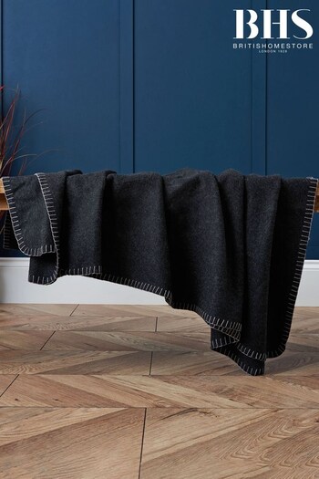 BHS Charcoal Grey Felt Blanket Stitch Throw (K82543) | £30