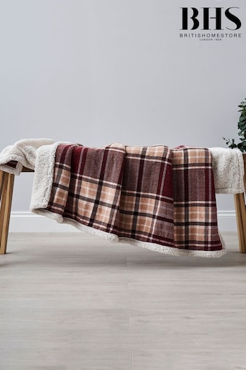 BHS Red Luxury Warm Check with Sherpa Throw (K82547) | £30