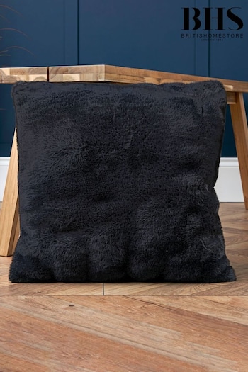 BHS Black Ruched Faux Fur Cushion (K82641) | £25
