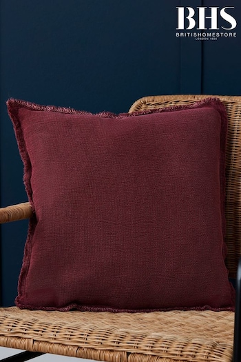 BHS Burgundy Red Cotton Fringe Cushion (K82649) | £18