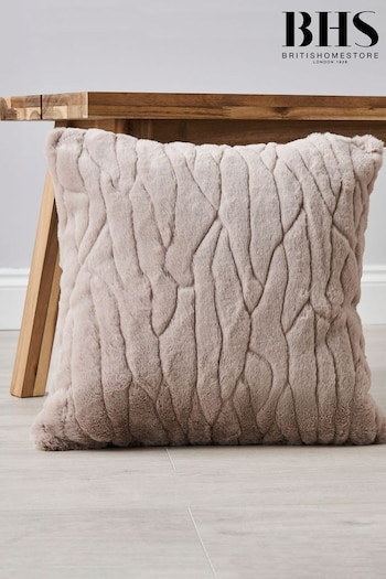 BHS Tan Brown Luxury Embossed Rabbit Faux Fur Cushion (K82654) | £16