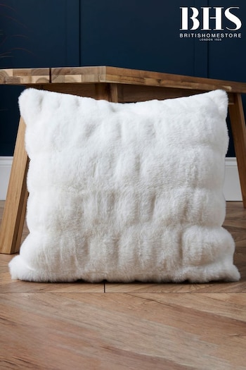 BHS White Ruched Faux Fur Cushion (K82660) | £25