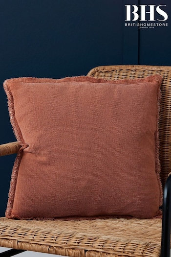BHS Terracotta Orange Cotton Fringe Cushion (K82668) | £18